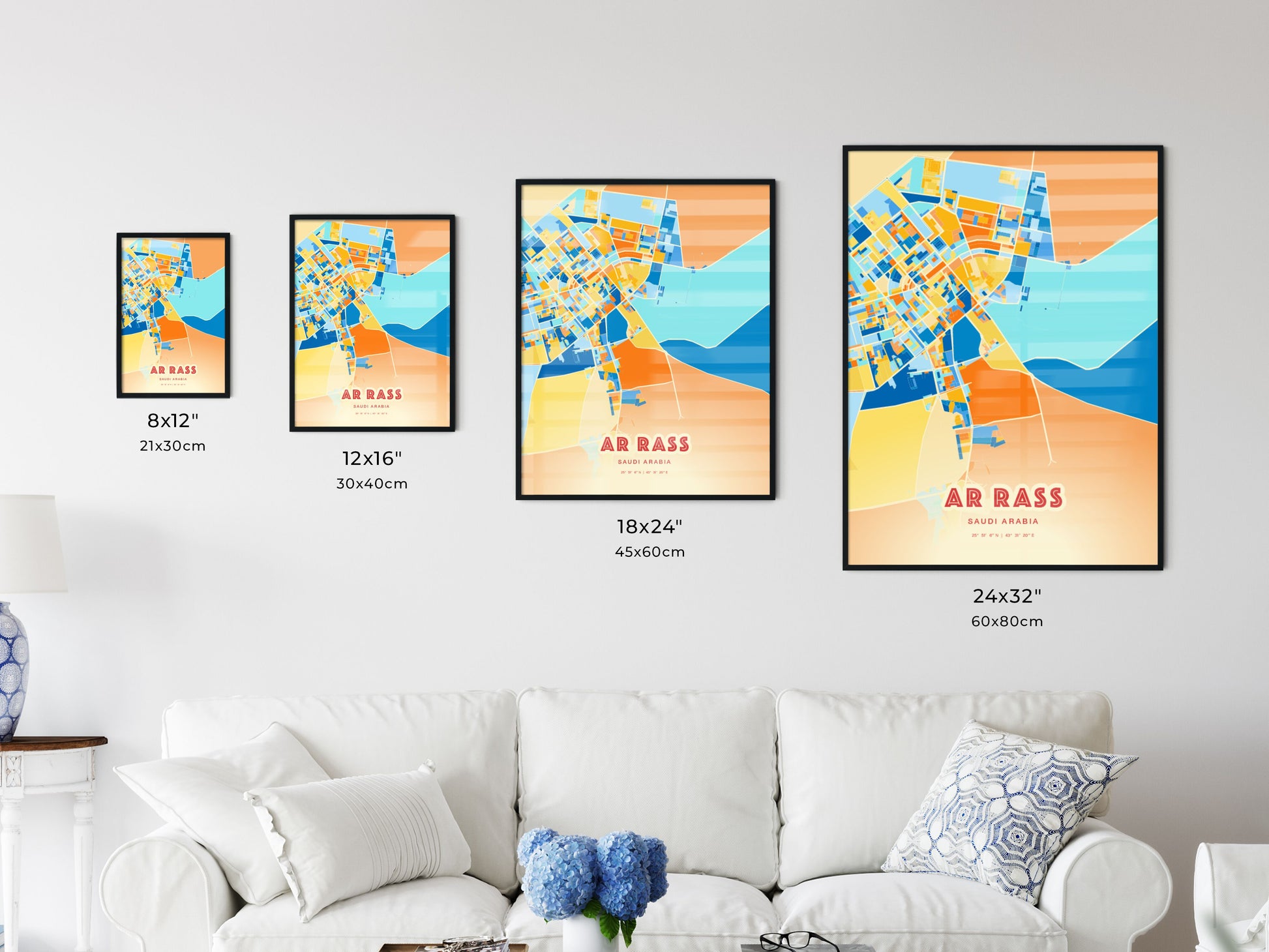 Colorful AR RASS SAUDI ARABIA Fine Art Map Blue Orange