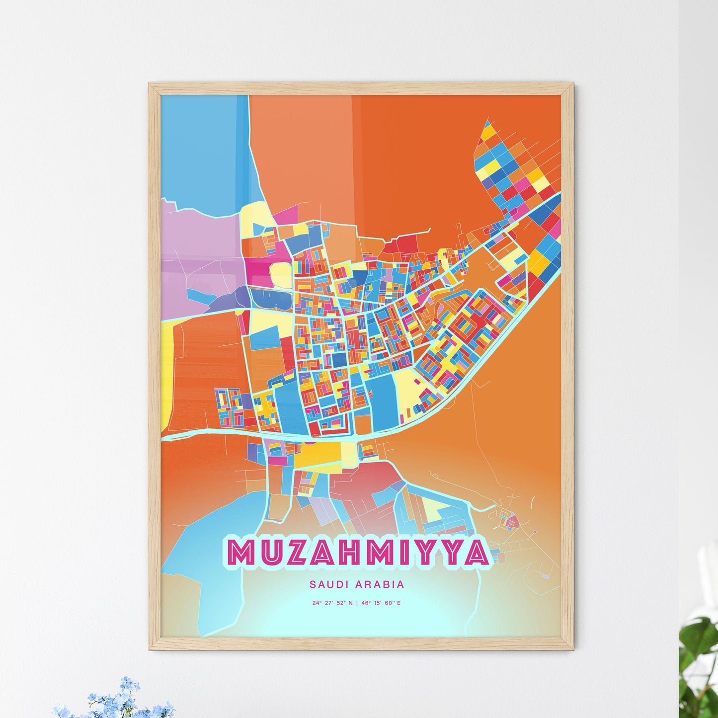 Colorful MUZAHMIYYA SAUDI ARABIA Fine Art Map Crazy Colors