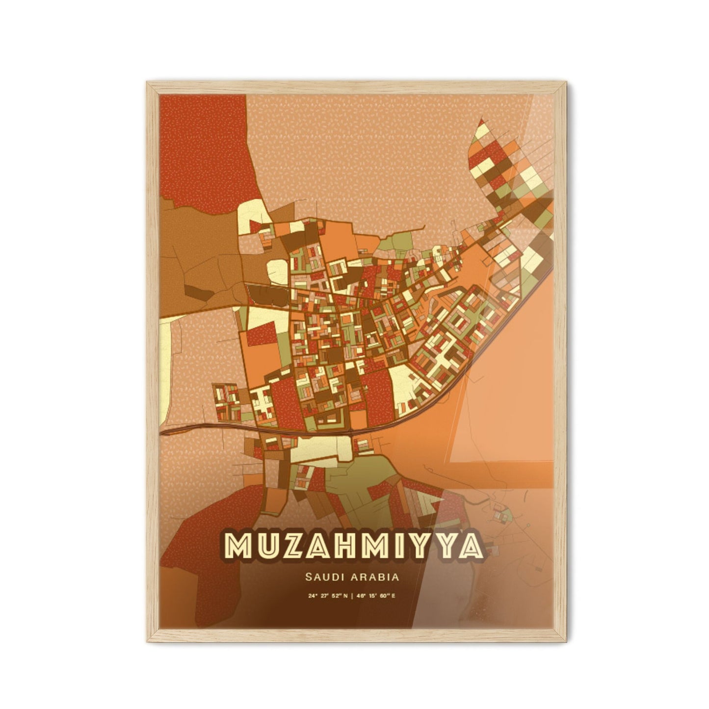 Colorful MUZAHMIYYA SAUDI ARABIA Fine Art Map Farmhouse