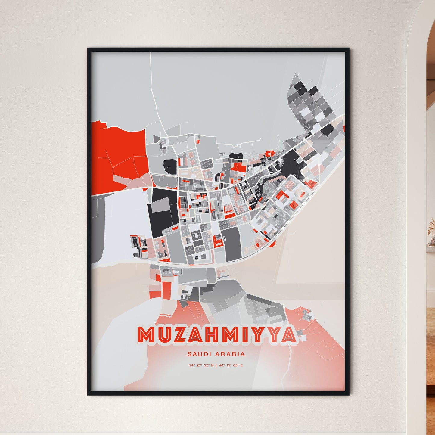 Colorful MUZAHMIYYA SAUDI ARABIA Fine Art Map Modern