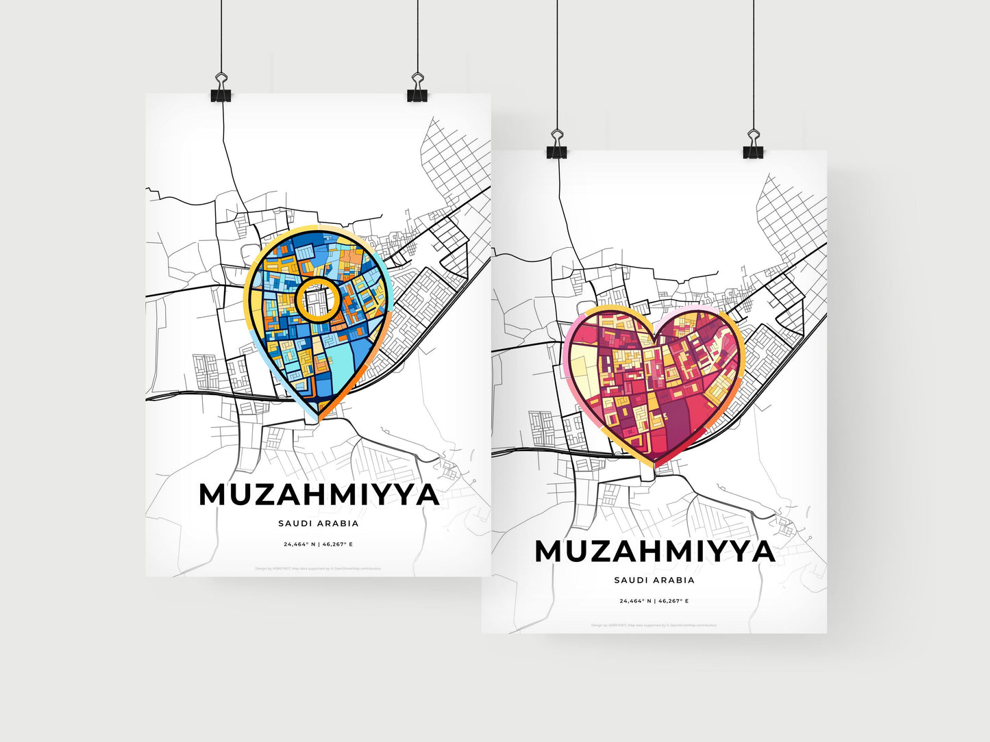 MUZAHMIYYA SAUDI ARABIA minimal art map with a colorful icon.