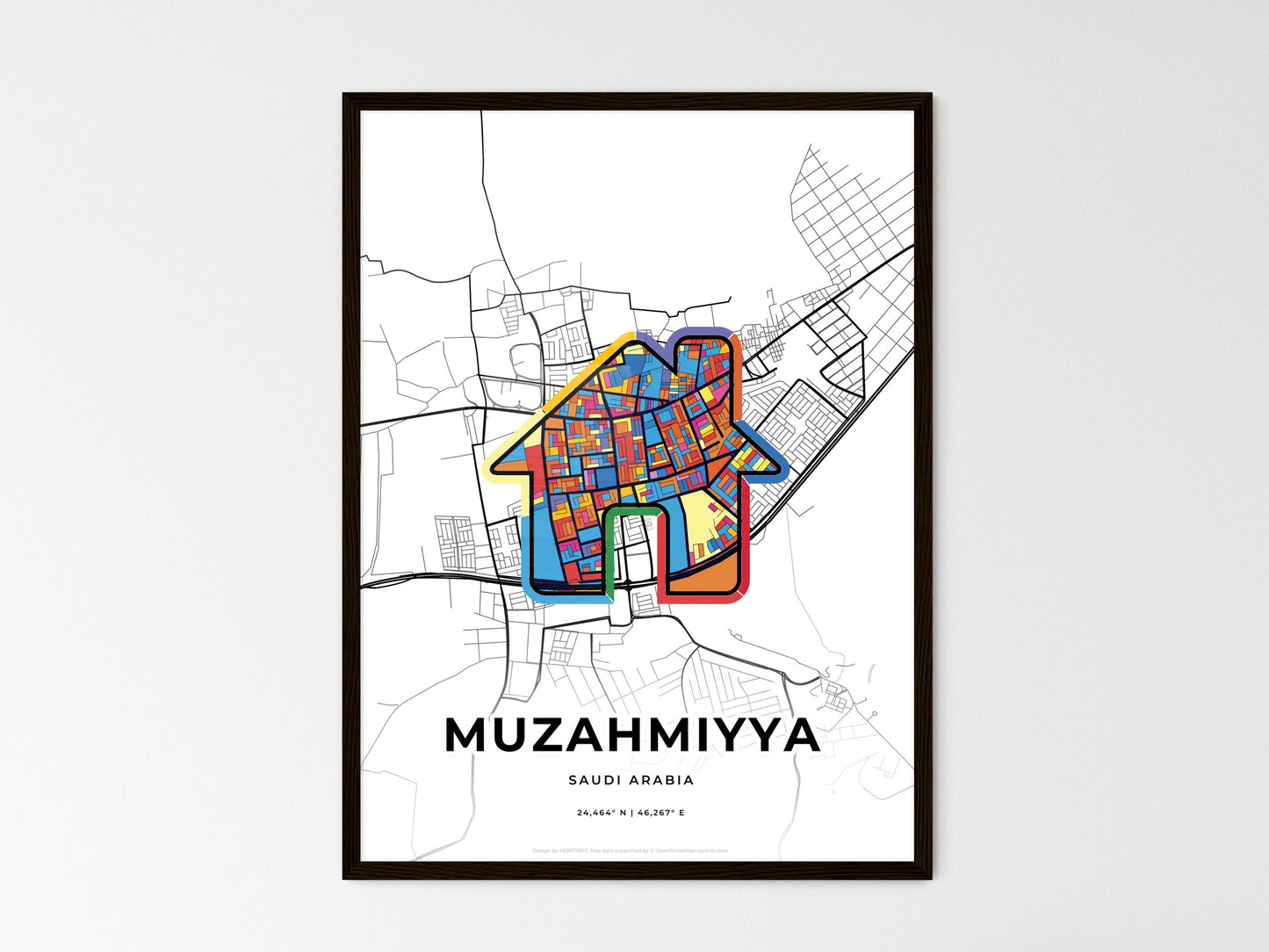 MUZAHMIYYA SAUDI ARABIA minimal art map with a colorful icon. Style 3