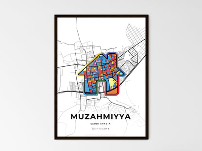 MUZAHMIYYA SAUDI ARABIA minimal art map with a colorful icon. Style 3