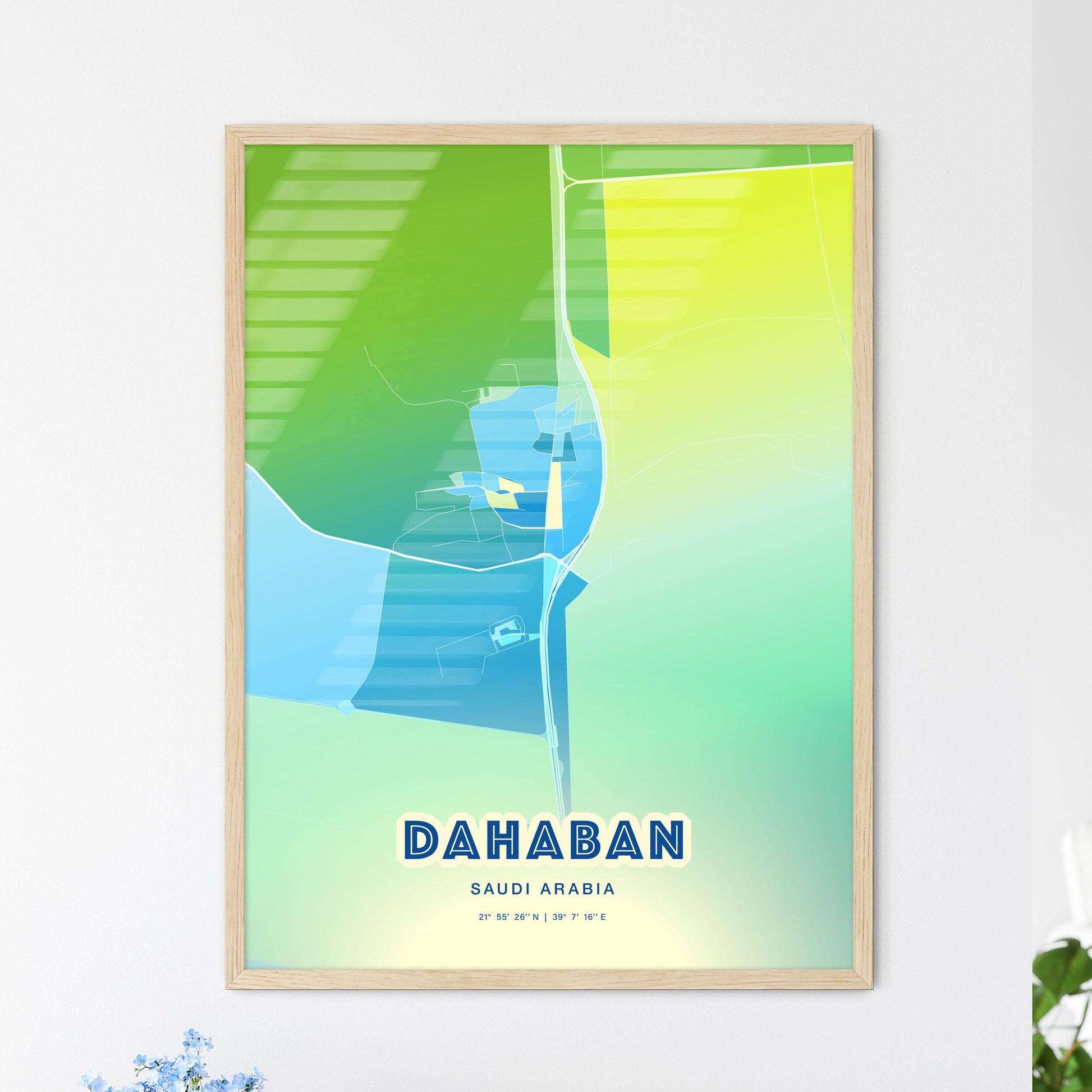 Colorful DAHABAN SAUDI ARABIA Fine Art Map Cool Blue