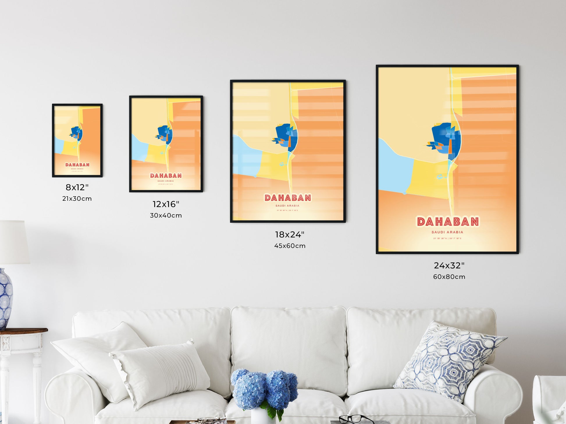 Colorful DAHABAN SAUDI ARABIA Fine Art Map Blue Orange