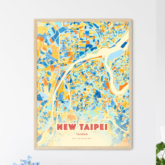 Colorful NEW TAIPEI TAIWAN Fine Art Map Blue Orange