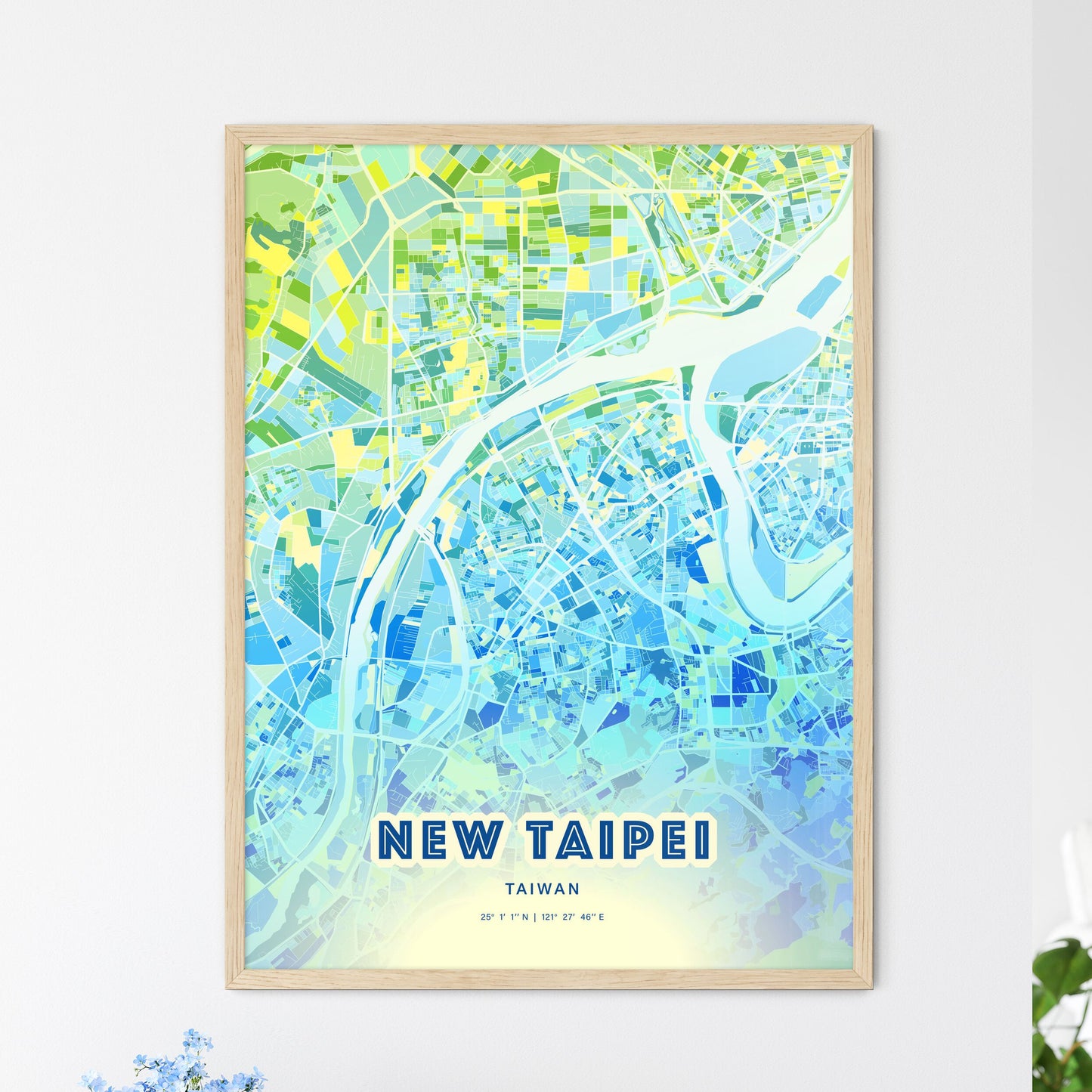 Colorful NEW TAIPEI TAIWAN Fine Art Map Cool Blue