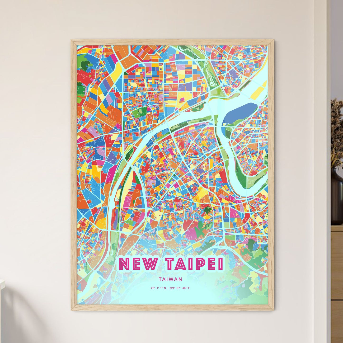 Colorful NEW TAIPEI TAIWAN Fine Art Map Crazy Colors