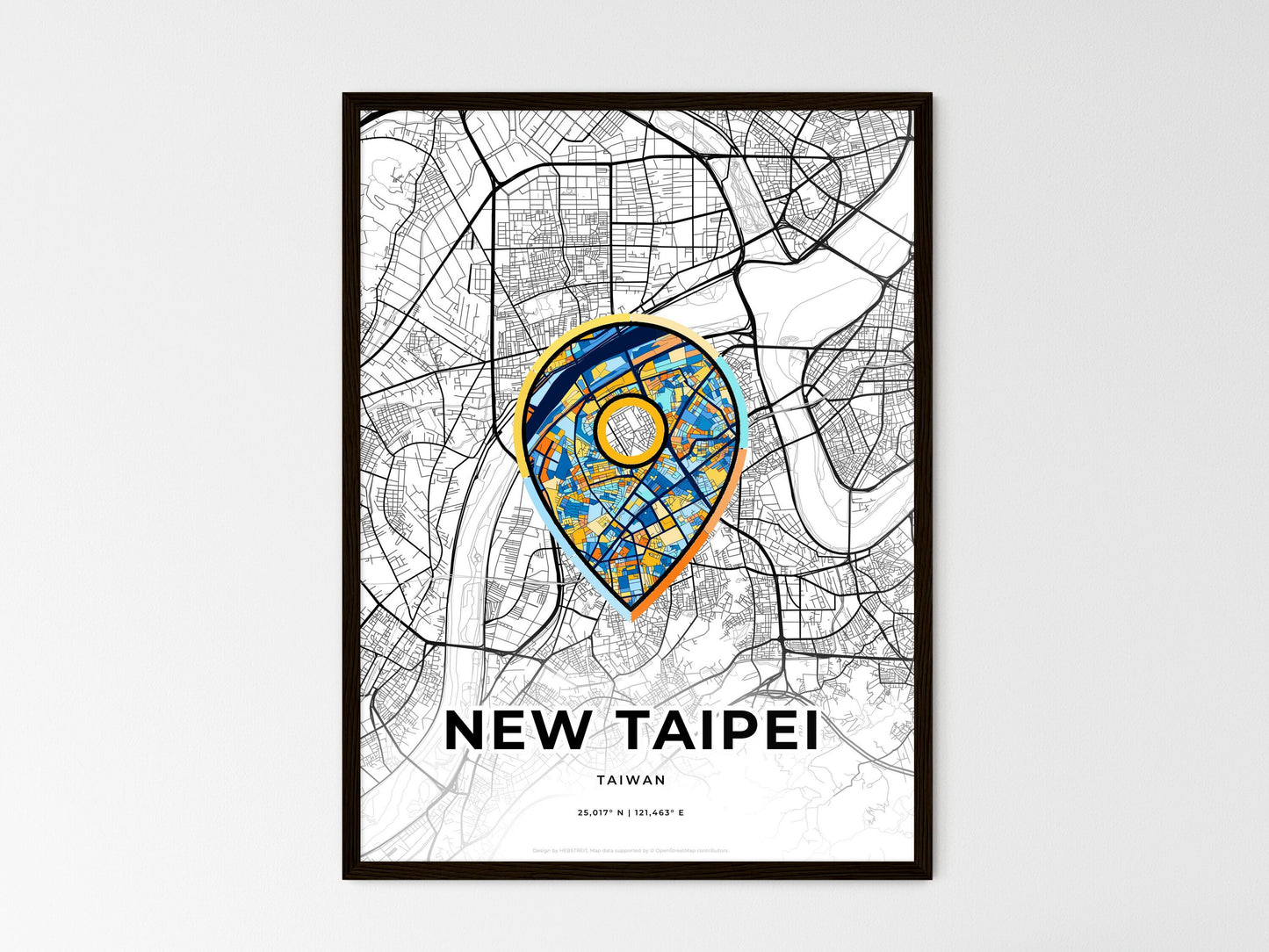 New Taipei Taiwan wedding art map with pointer icon