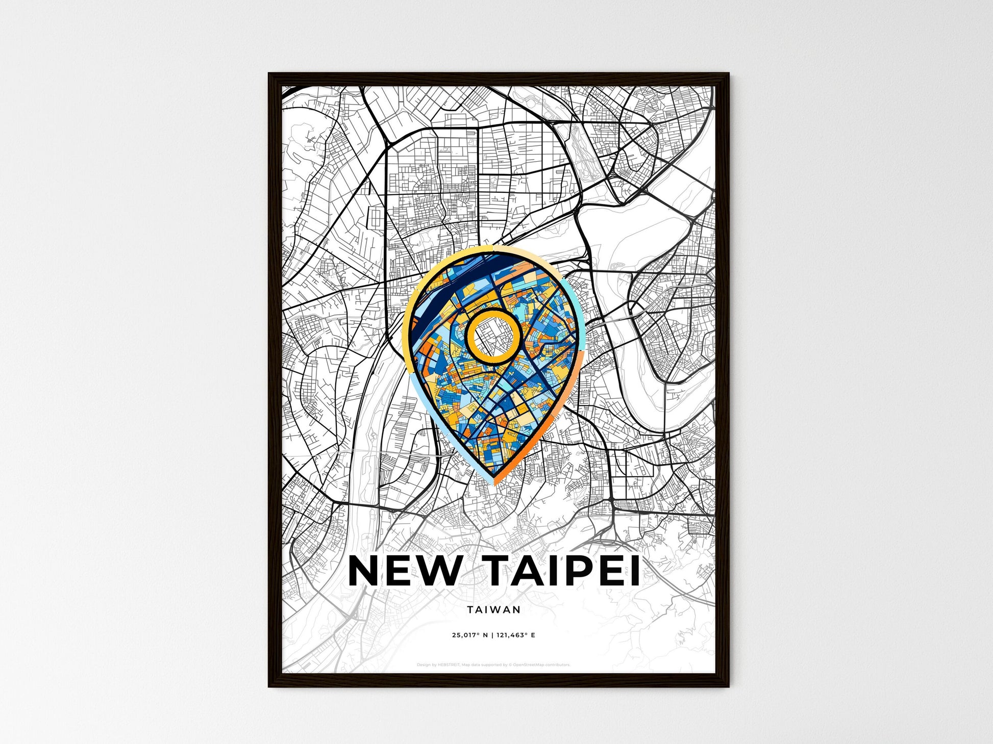 New Taipei Taiwan wedding art map with pointer icon