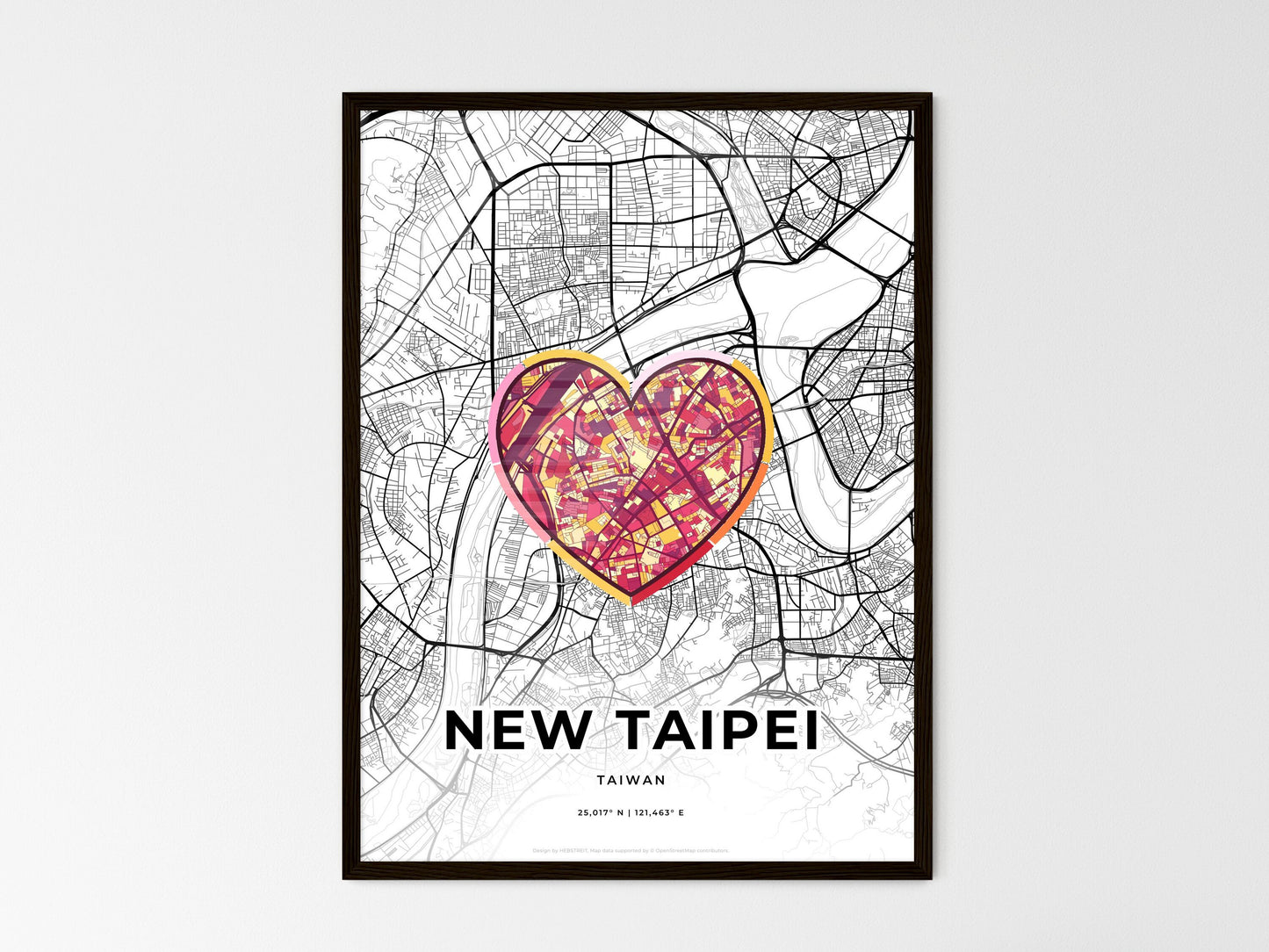 New Taipei Taiwan wedding art map with heart icon