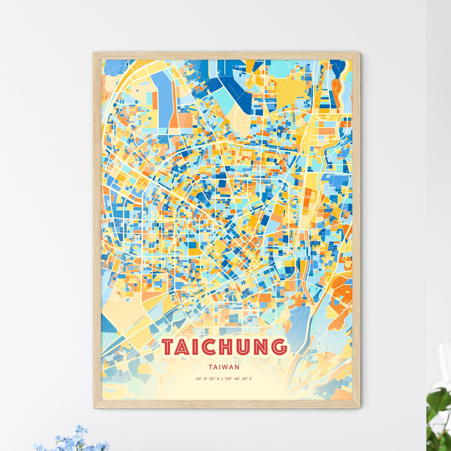 Colorful Taichung Taiwan Fine Art Map Blue Orange