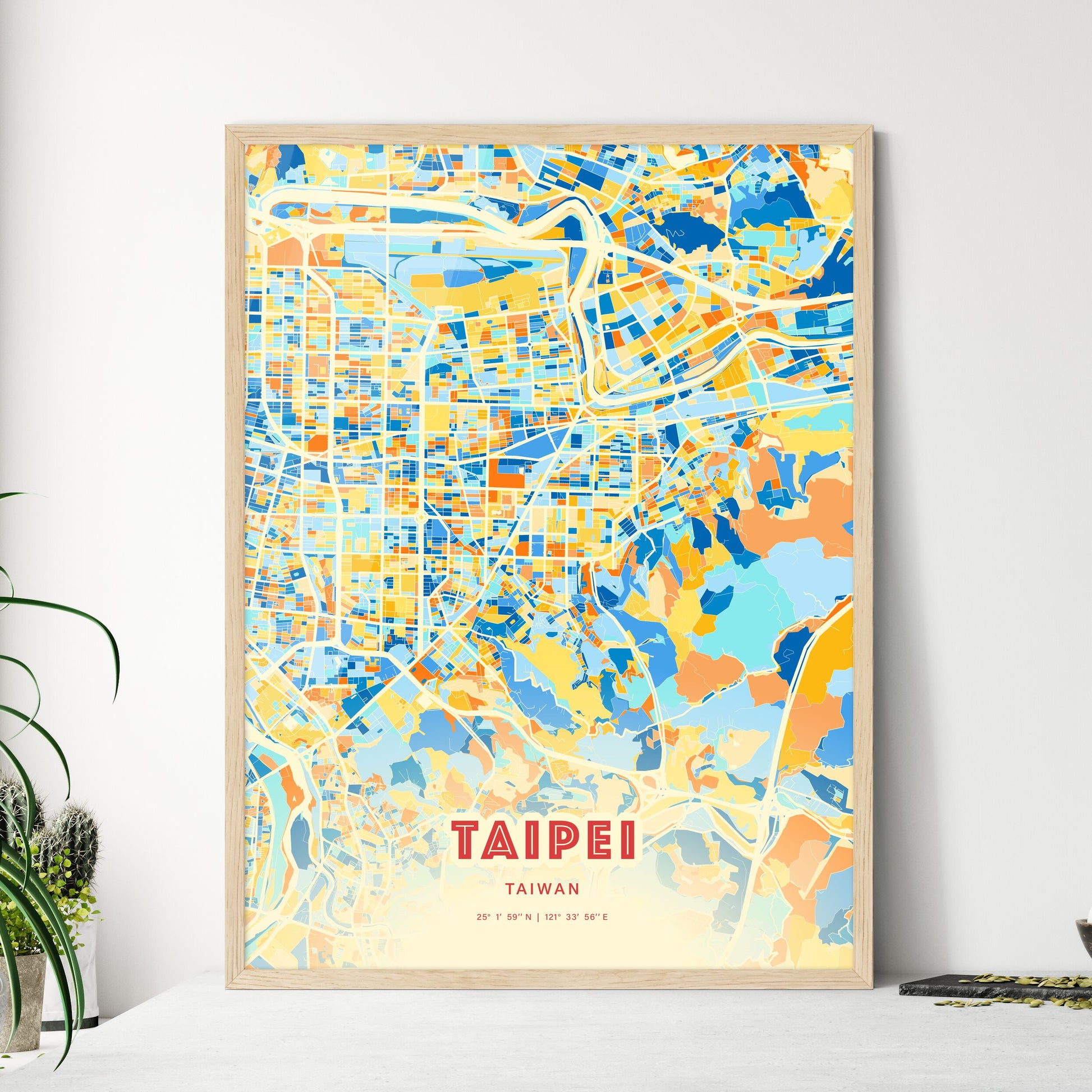 Colorful Taipei Taiwan Fine Art Map Blue Orange