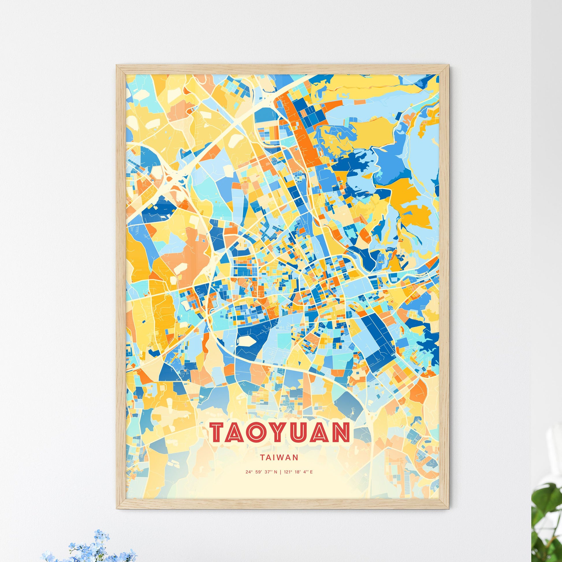 Colorful TAOYUAN TAIWAN Fine Art Map Blue Orange