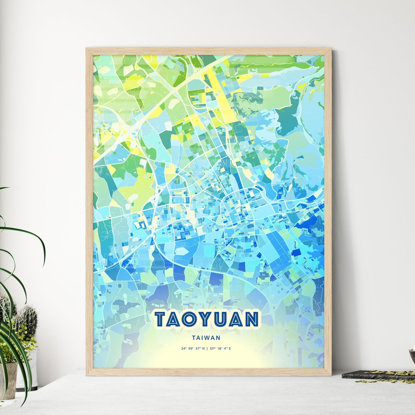 Colorful TAOYUAN TAIWAN Fine Art Map Cool Blue
