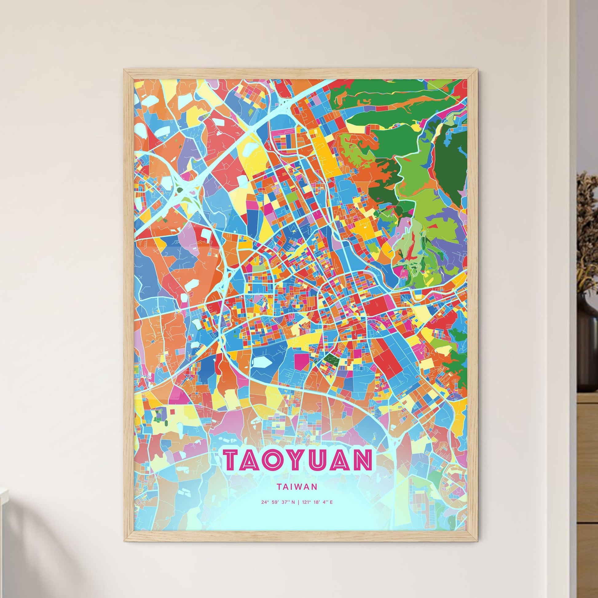 Colorful TAOYUAN TAIWAN Fine Art Map Crazy Colors