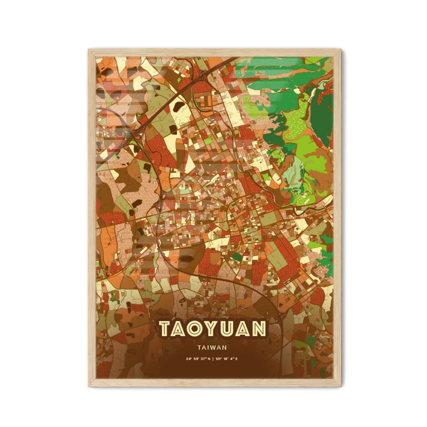 Colorful TAOYUAN TAIWAN Fine Art Map Farmhouse