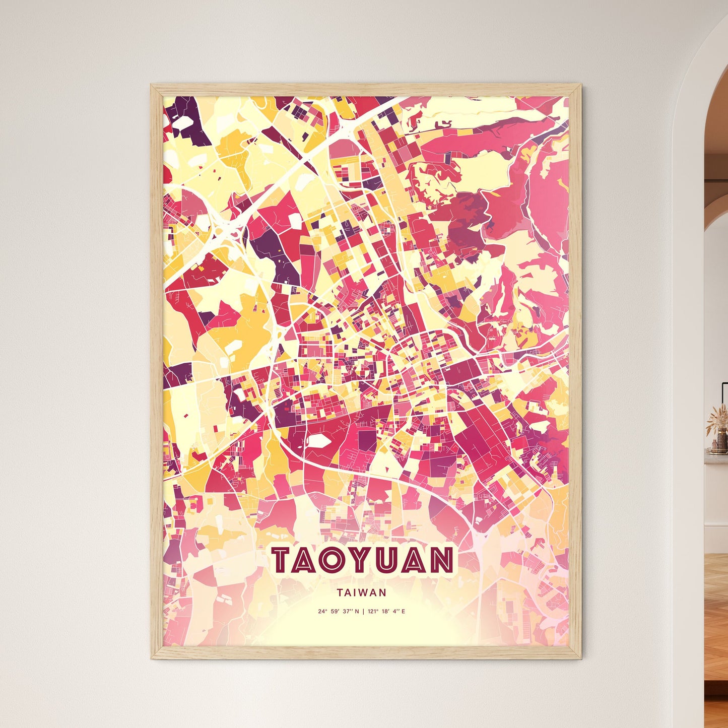 Colorful TAOYUAN TAIWAN Fine Art Map Hot Red