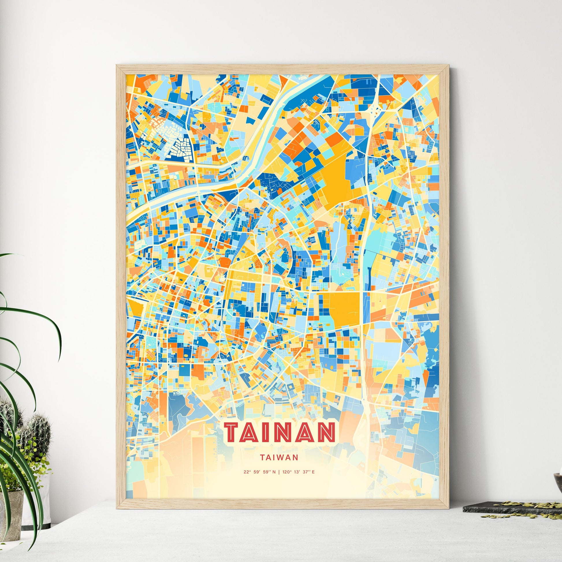 Colorful TAINAN TAIWAN Fine Art Map Blue Orange