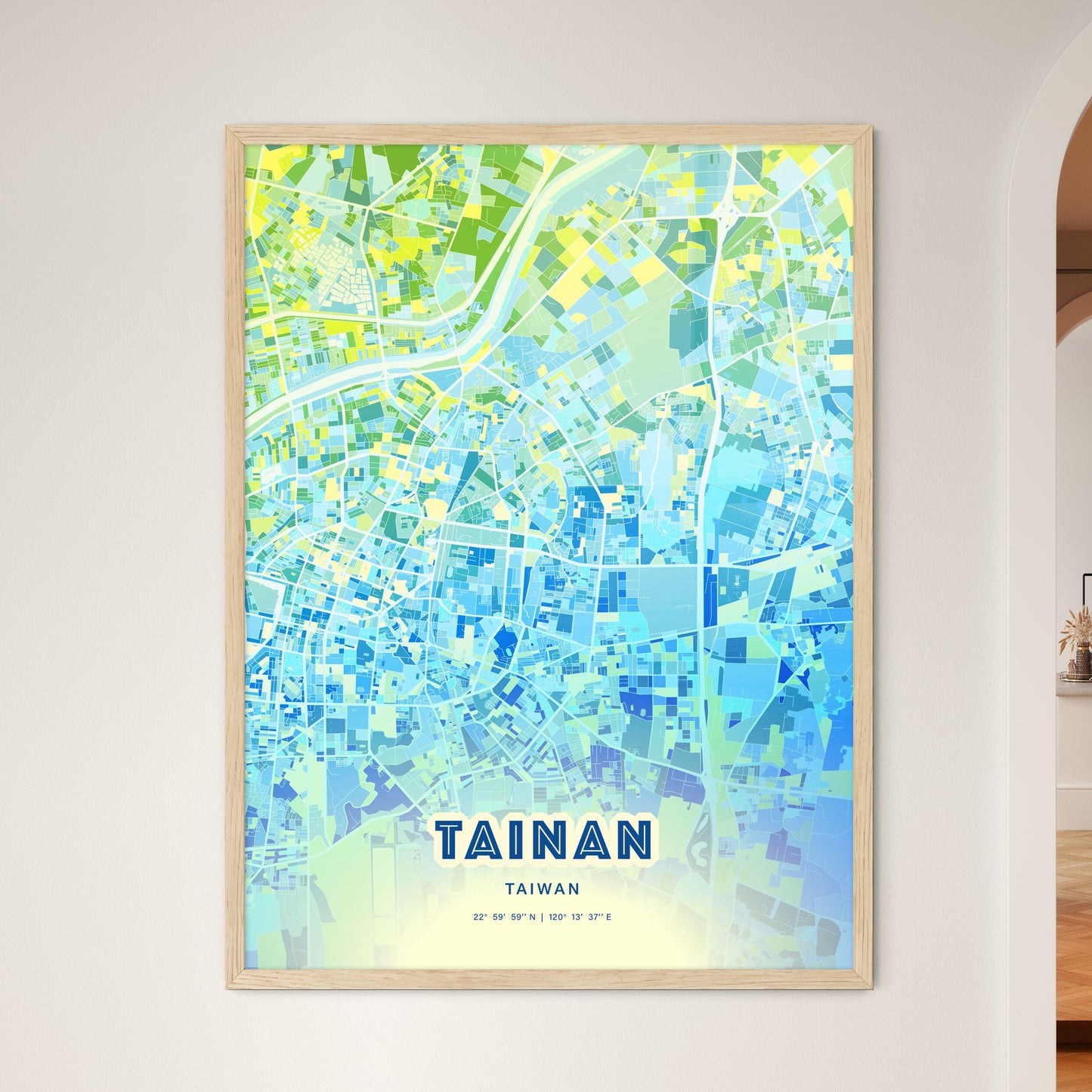 Colorful TAINAN TAIWAN Fine Art Map Cool Blue