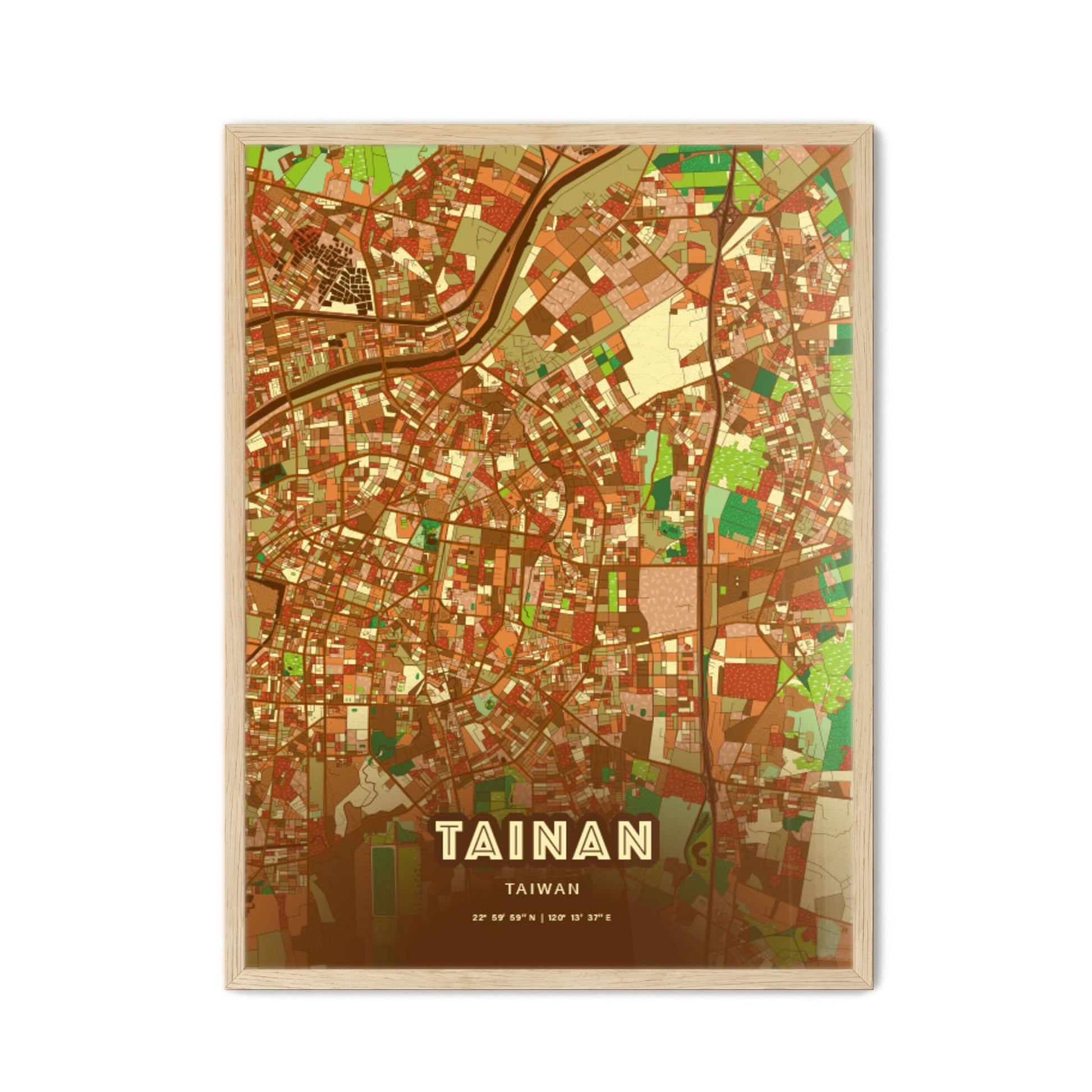 Colorful TAINAN TAIWAN Fine Art Map Farmhouse