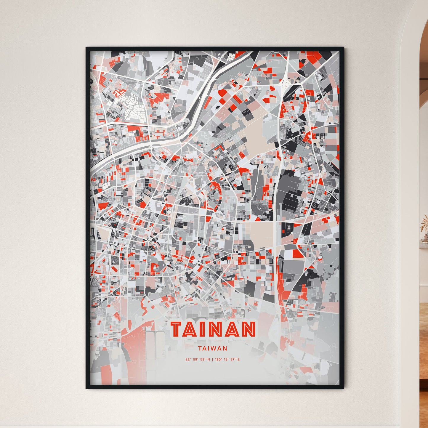 Colorful TAINAN TAIWAN Fine Art Map Modern