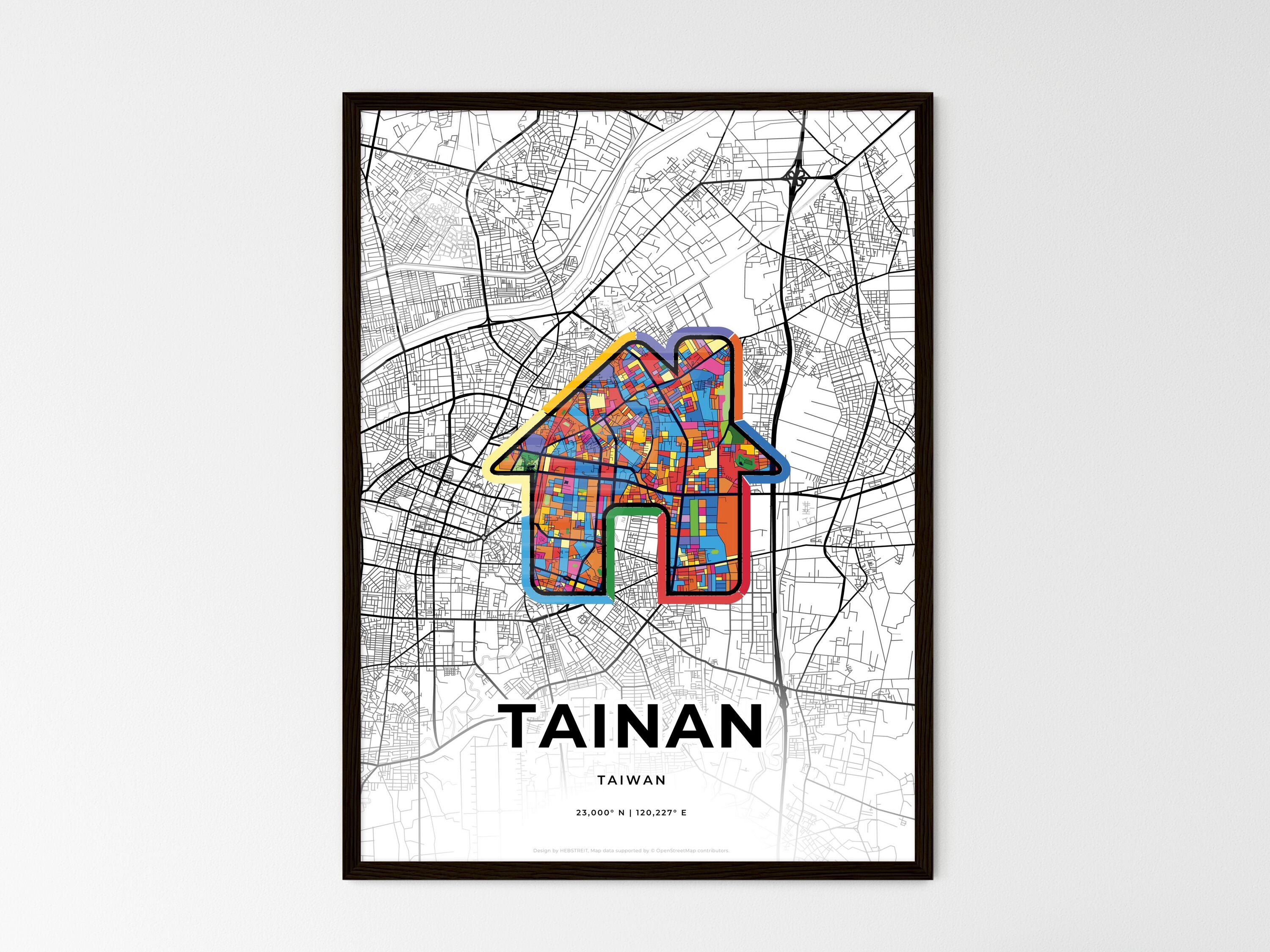TAINAN TAIWAN minimal art map with a colorful icon. Creative city map ...