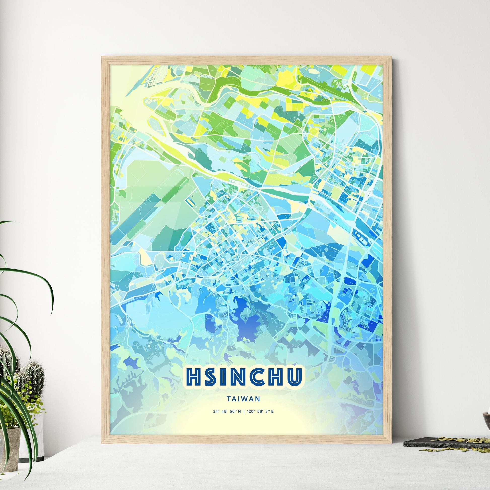 Colorful HSINCHU TAIWAN Fine Art Map Cool Blue