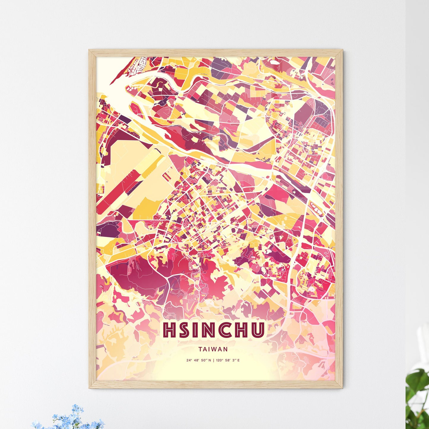 Colorful HSINCHU TAIWAN Fine Art Map Hot Red