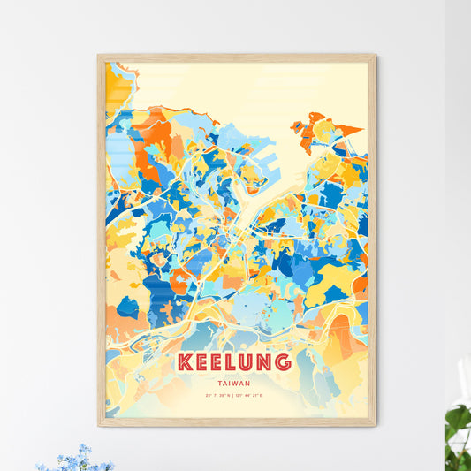 Colorful KEELUNG TAIWAN Fine Art Map Blue Orange