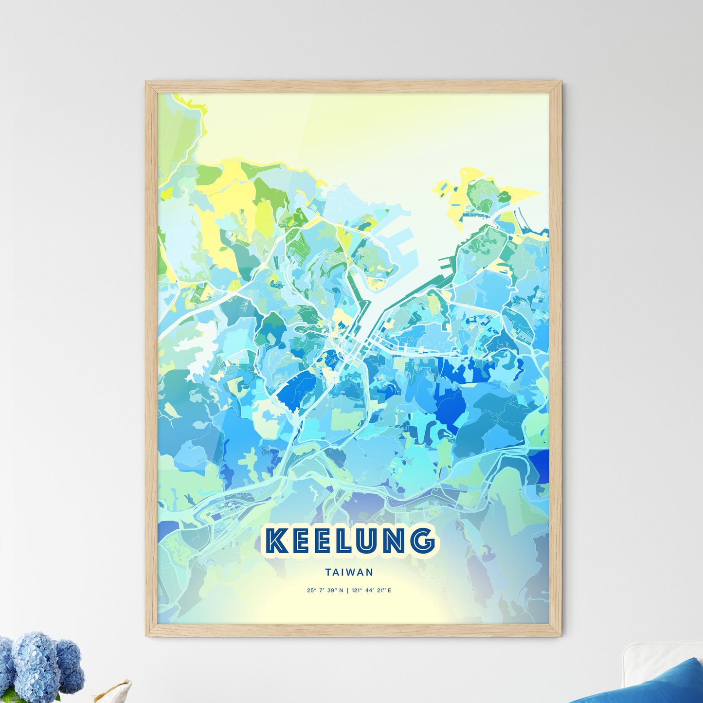 Colorful KEELUNG TAIWAN Fine Art Map Cool Blue