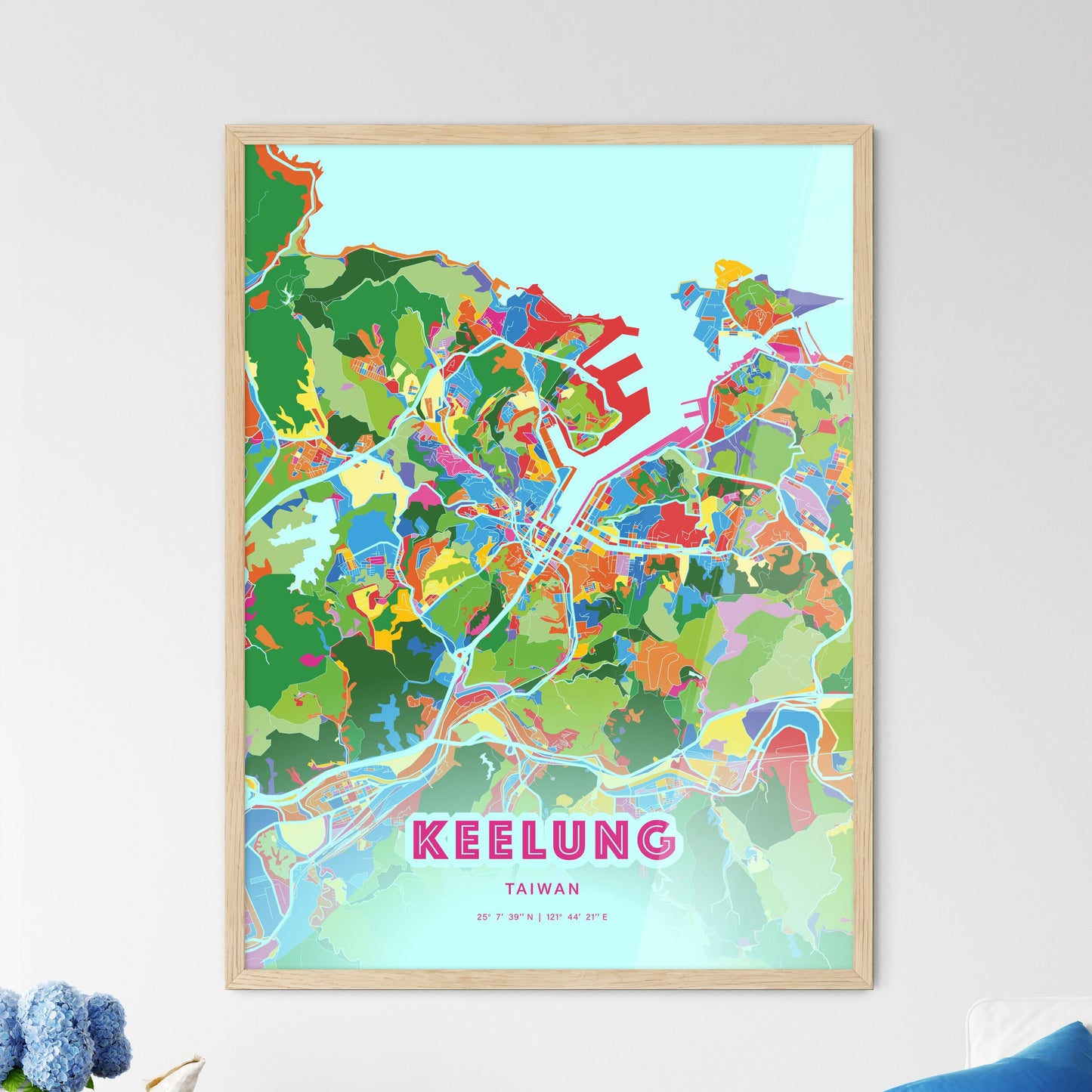 Colorful KEELUNG TAIWAN Fine Art Map Crazy Colors