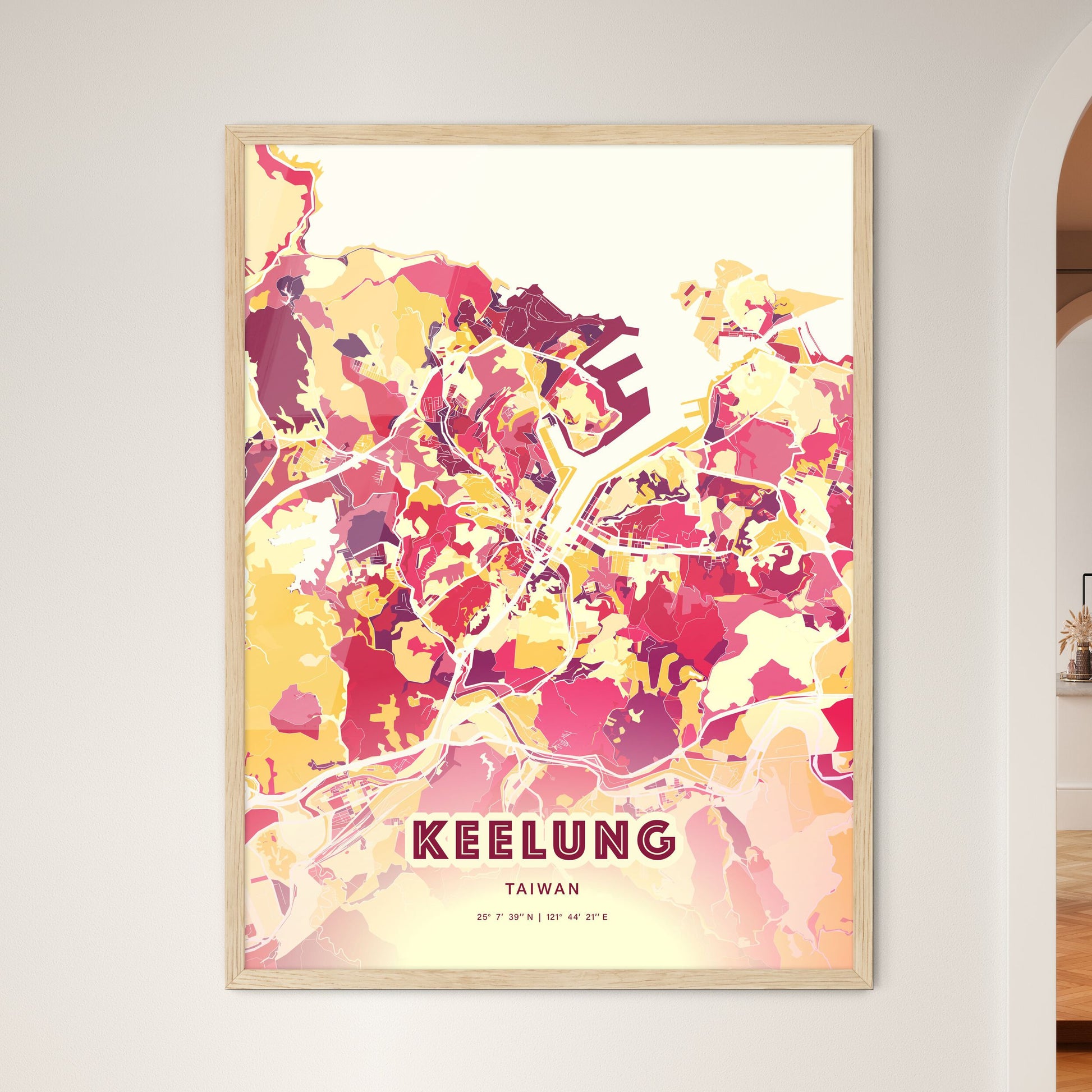 Colorful KEELUNG TAIWAN Fine Art Map Hot Red