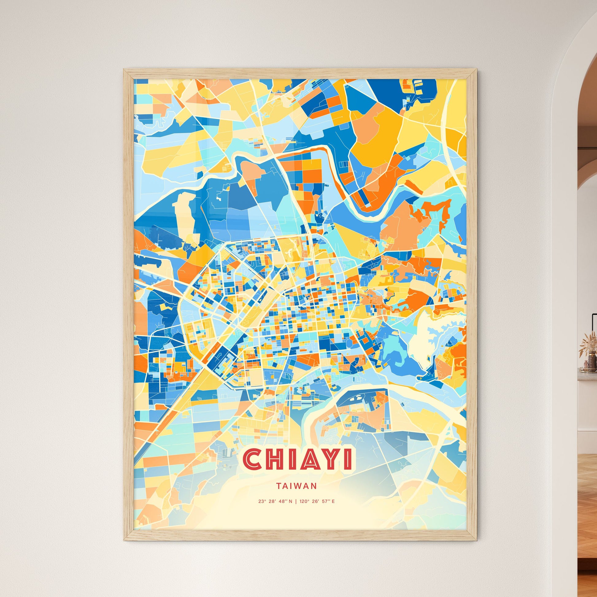 Colorful CHIAYI TAIWAN Fine Art Map Blue Orange