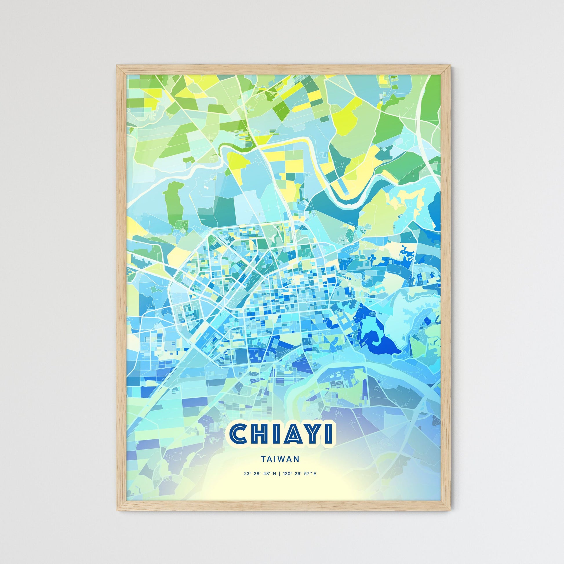 Colorful CHIAYI TAIWAN Fine Art Map Cool Blue