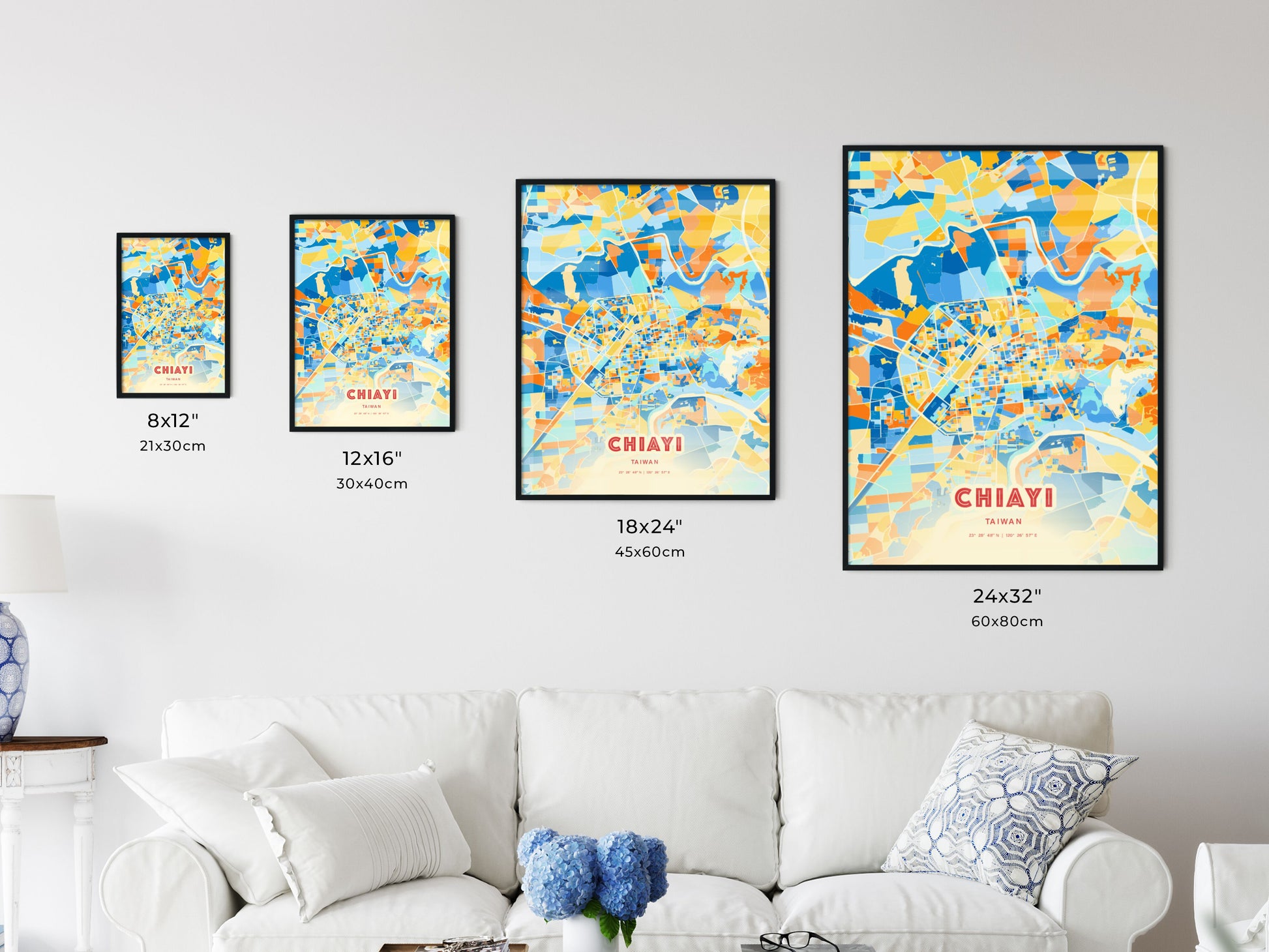 Colorful CHIAYI TAIWAN Fine Art Map Blue Orange