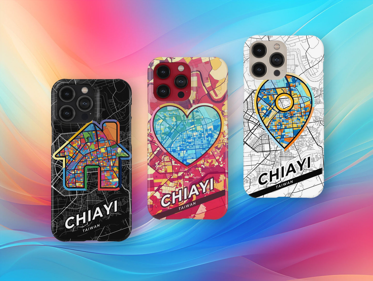 Chiayi Taiwan slim phone case with colorful icon. Birthday, wedding or housewarming gift. Couple match cases.
