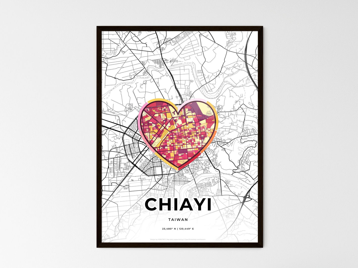CHIAYI TAIWAN minimal art map with a colorful icon. Where it all began, Couple map gift. Style 2