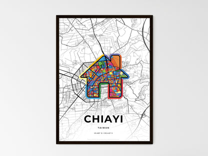 CHIAYI TAIWAN minimal art map with a colorful icon. Where it all began, Couple map gift. Style 3