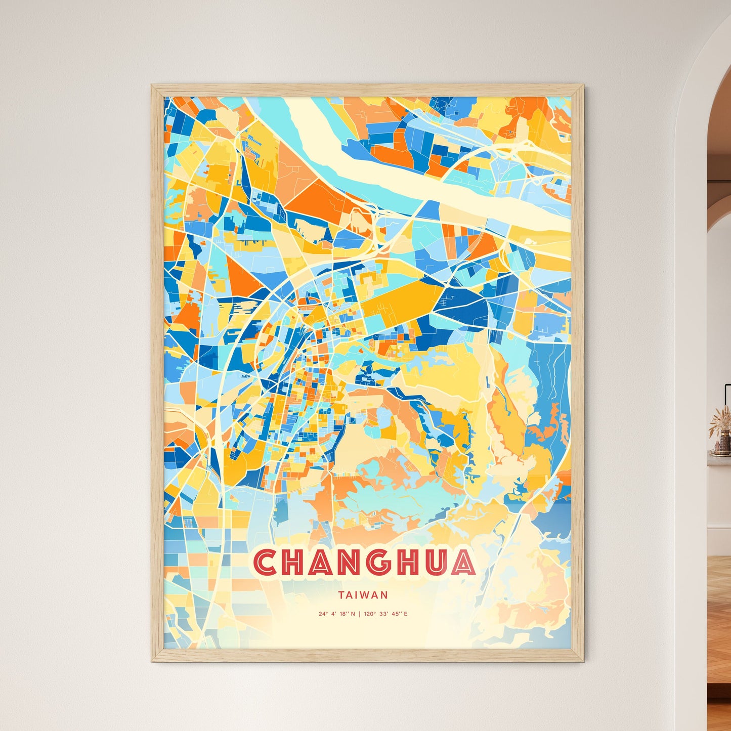 Colorful CHANGHUA TAIWAN Fine Art Map Blue Orange