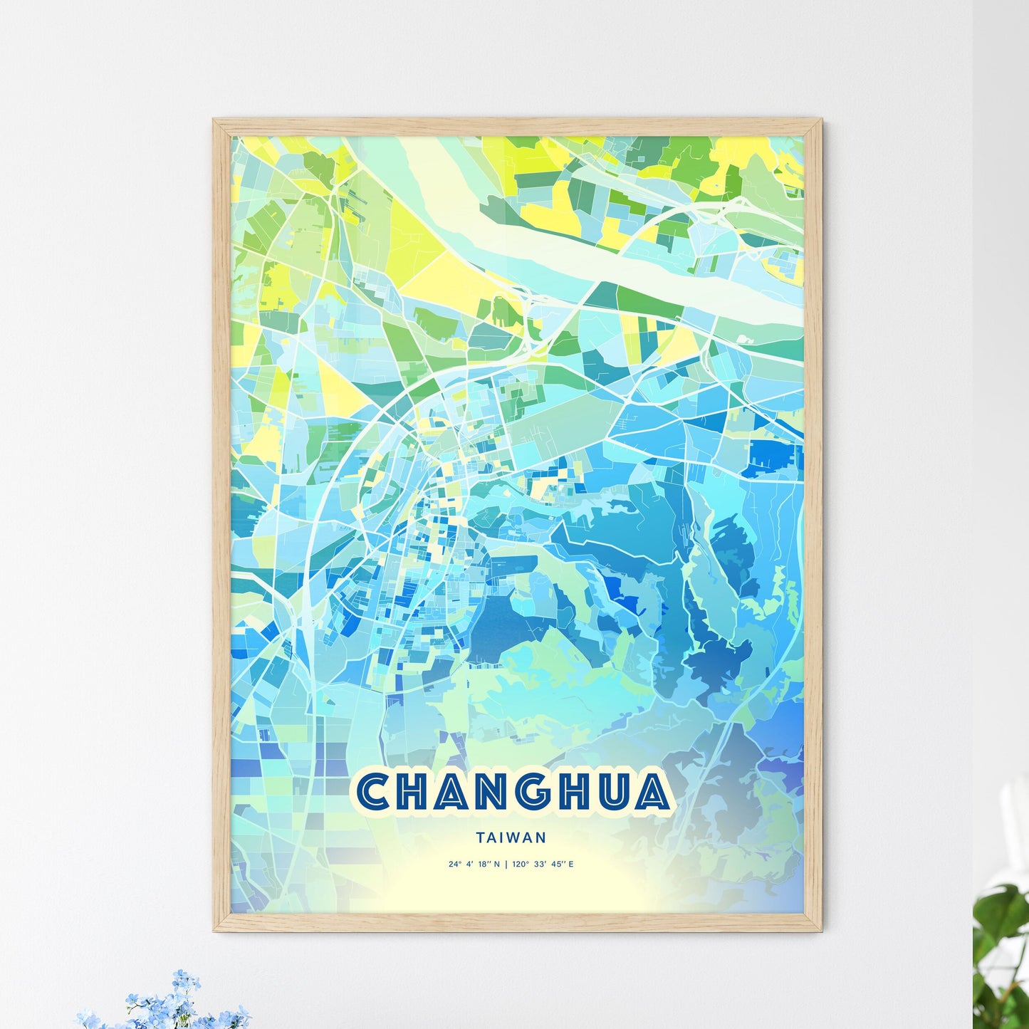 Colorful CHANGHUA TAIWAN Fine Art Map Cool Blue