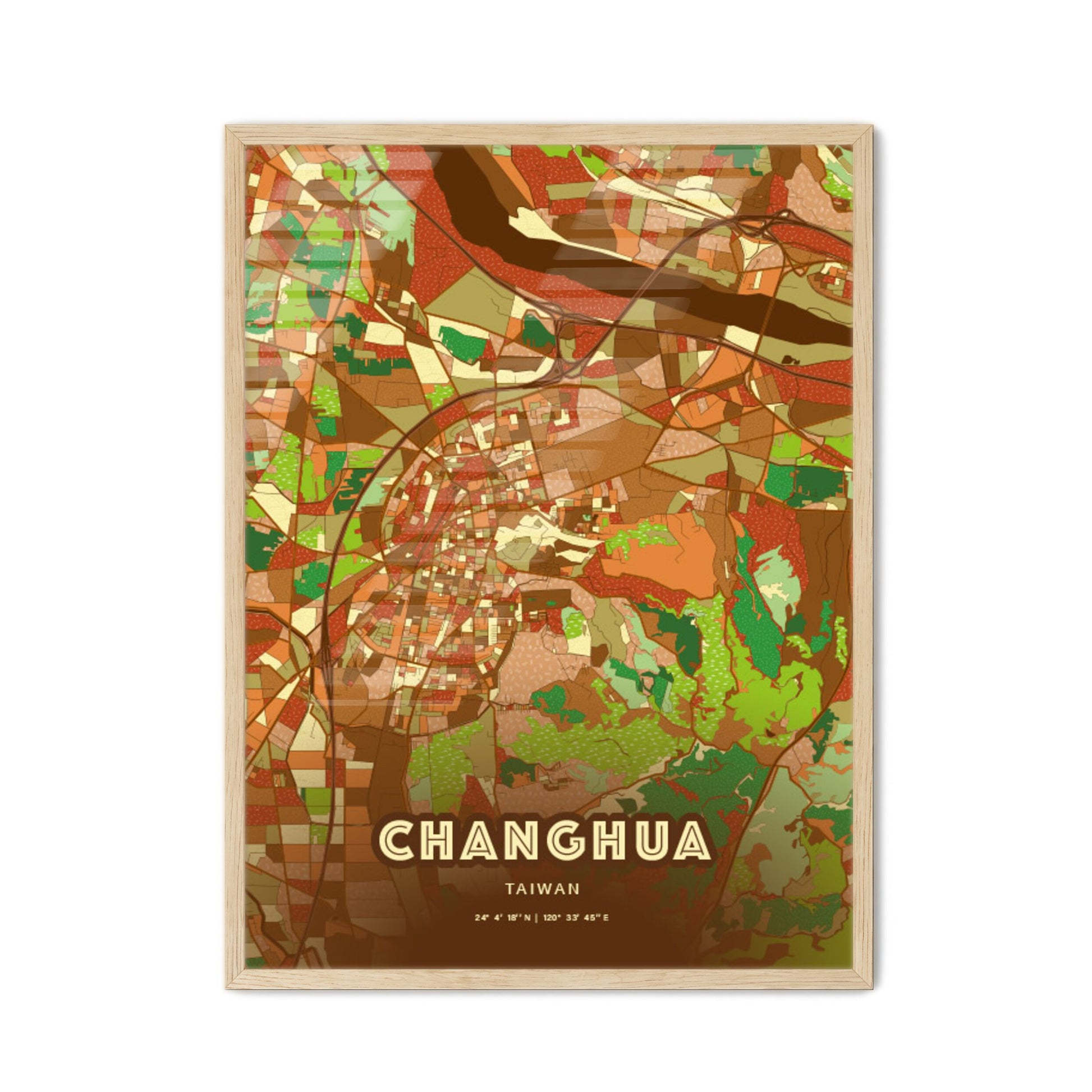 Colorful CHANGHUA TAIWAN Fine Art Map Farmhouse