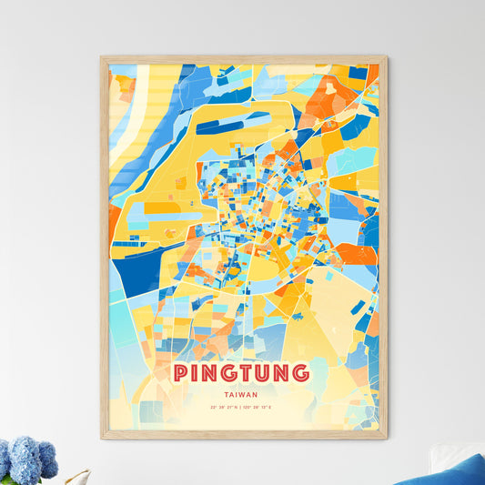 Colorful PINGTUNG TAIWAN Fine Art Map Blue Orange