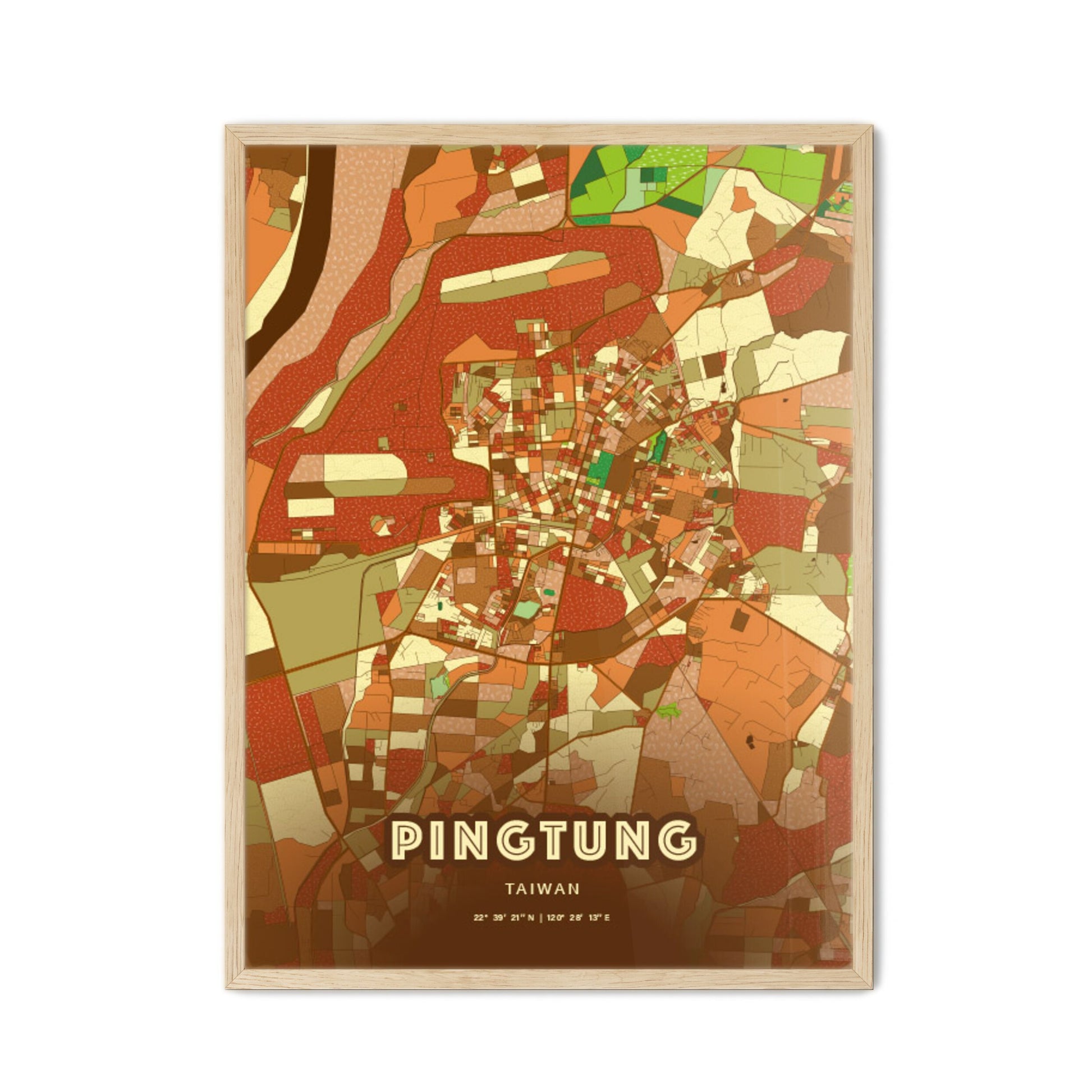 Colorful PINGTUNG TAIWAN Fine Art Map Farmhouse