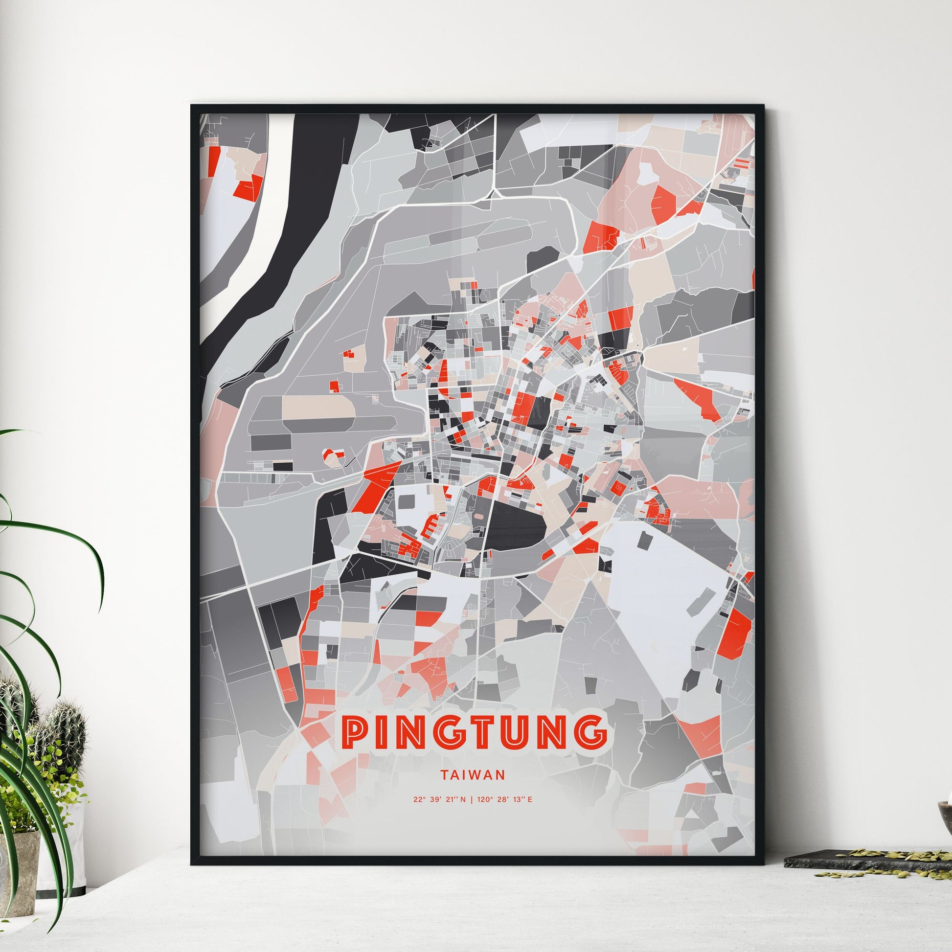 Colorful PINGTUNG TAIWAN Fine Art Map Modern