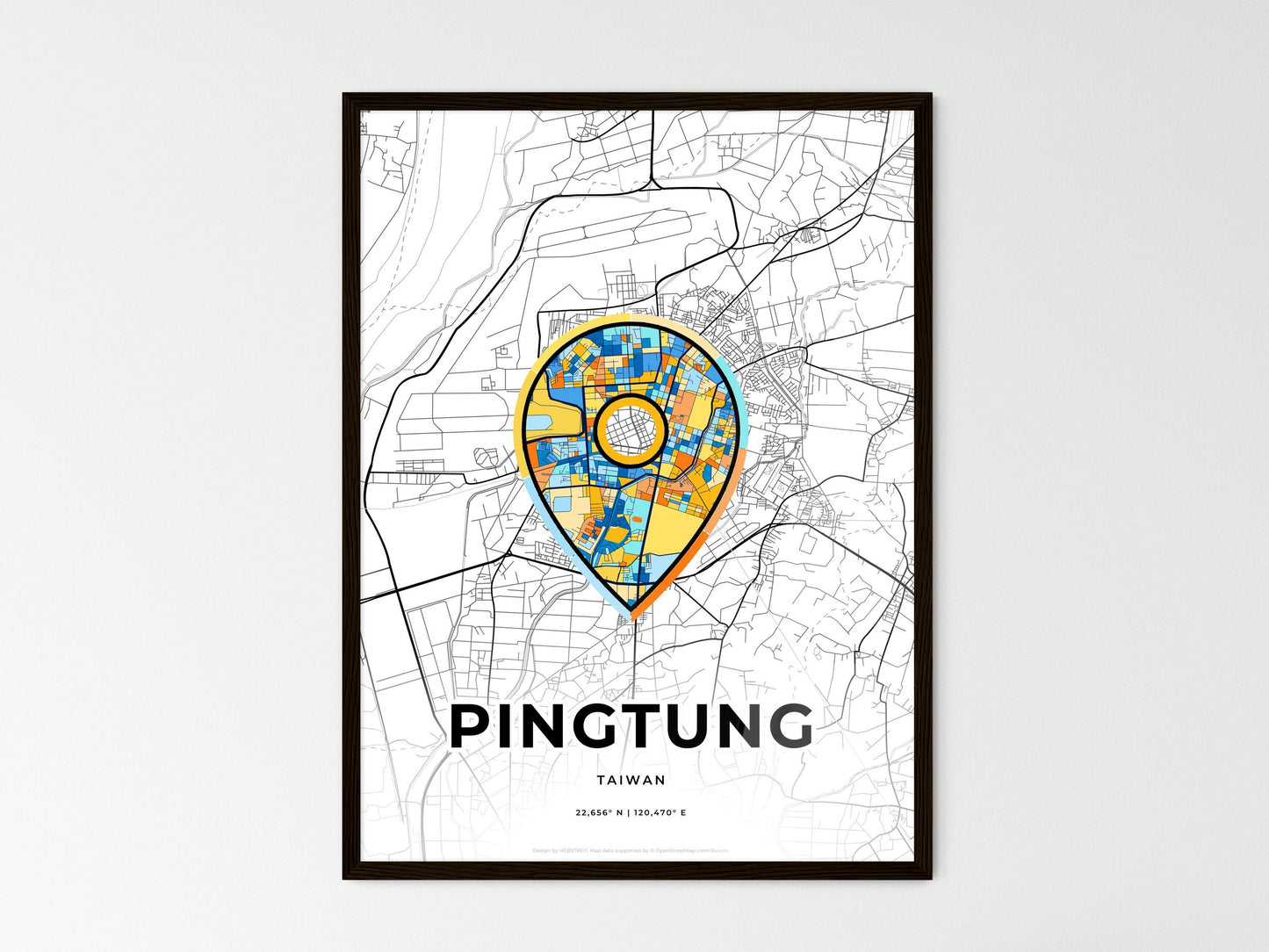 Pingtung Taiwan wedding art map with pointer icon
