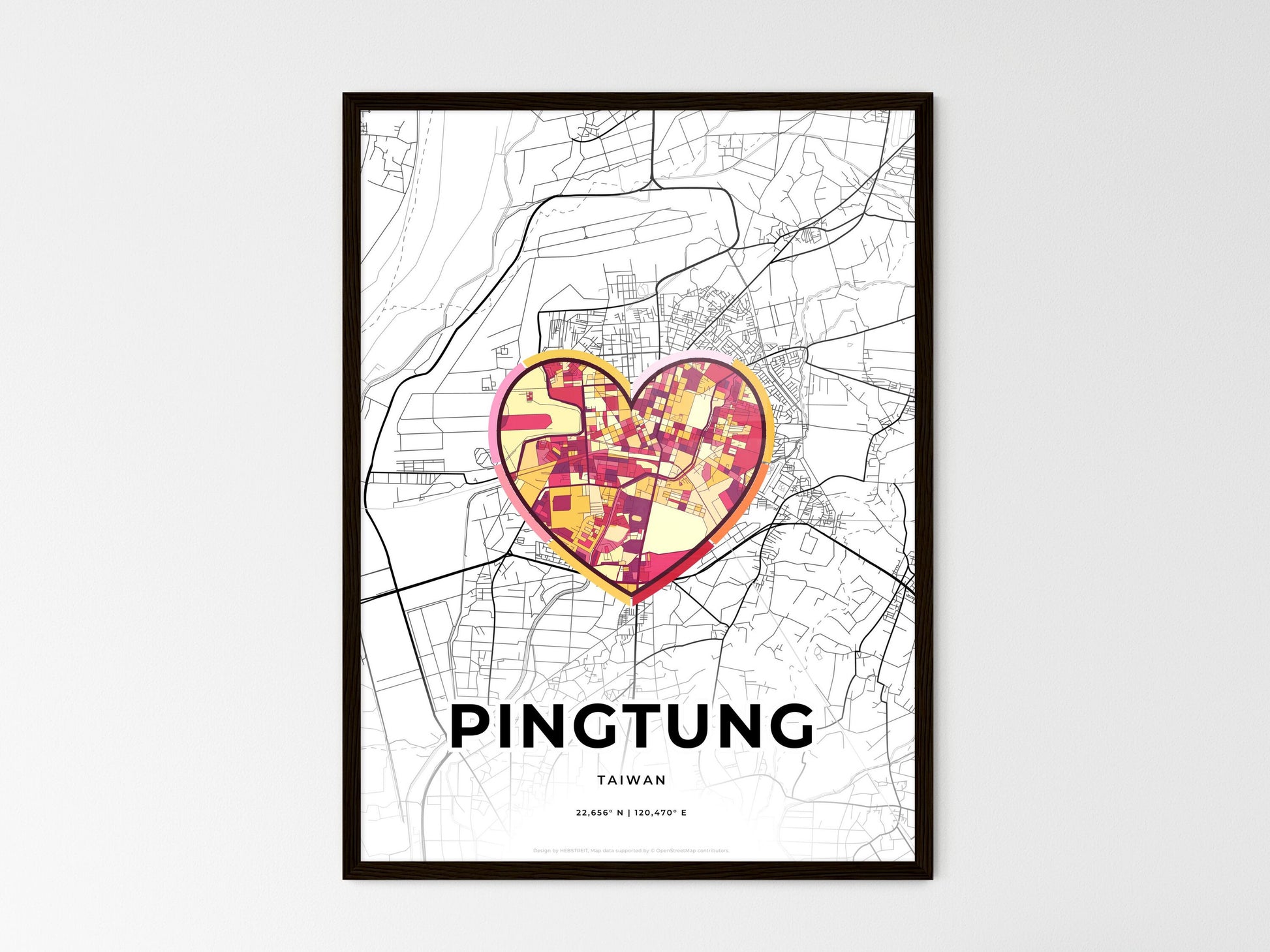 Pingtung Taiwan wedding art map with heart icon