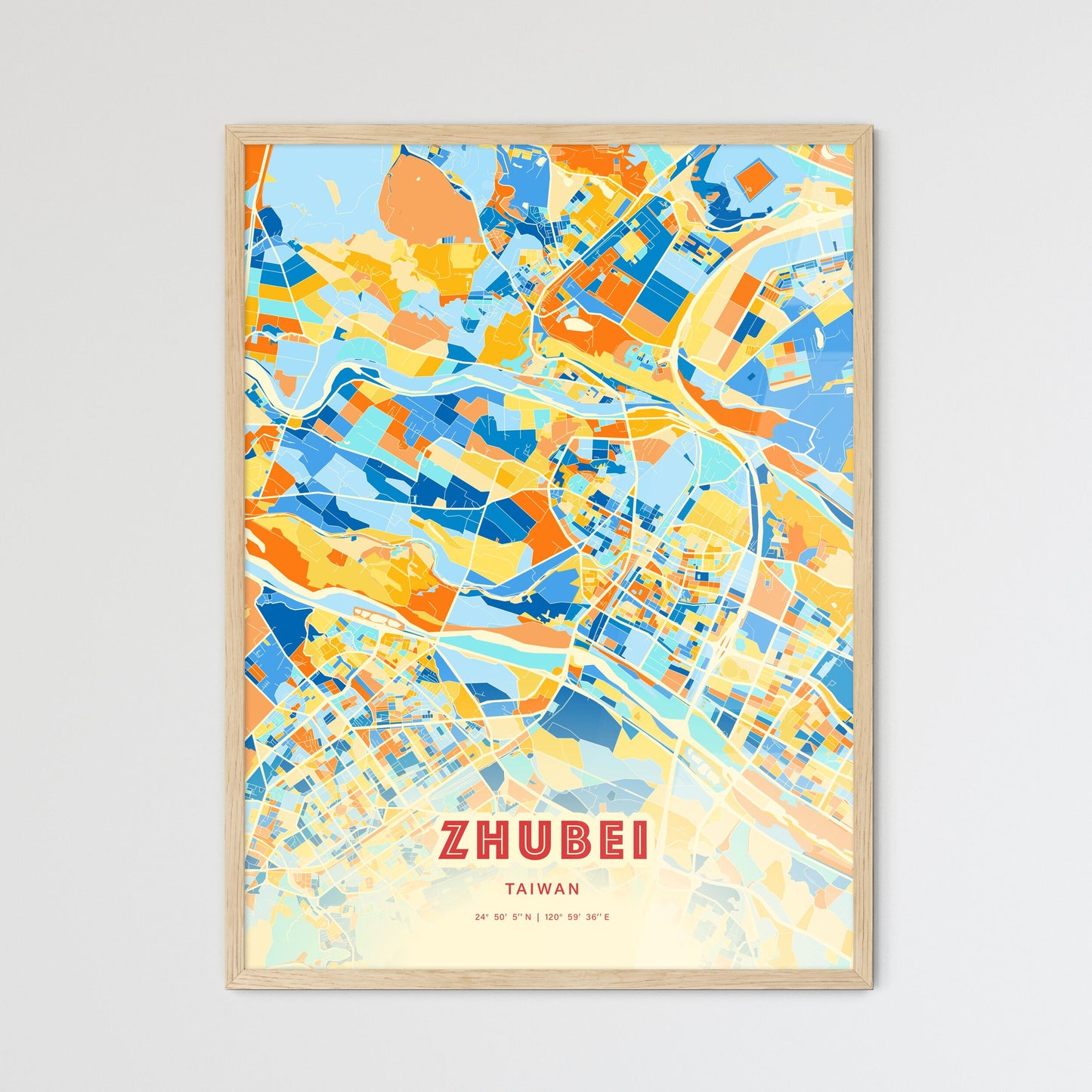 Colorful ZHUBEI TAIWAN Fine Art Map Blue Orange