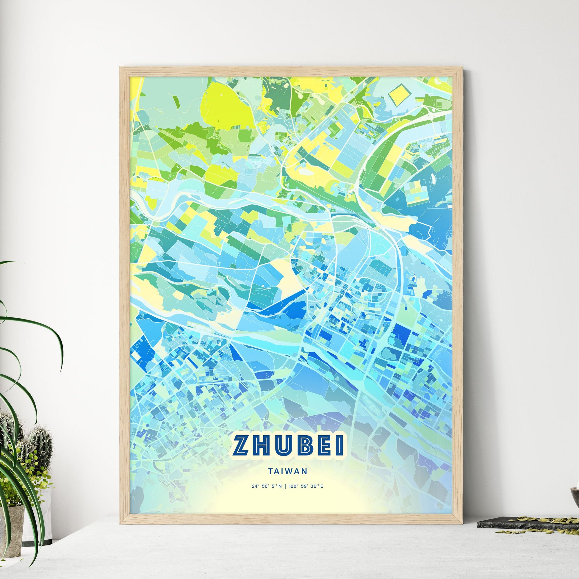 Colorful ZHUBEI TAIWAN Fine Art Map Cool Blue