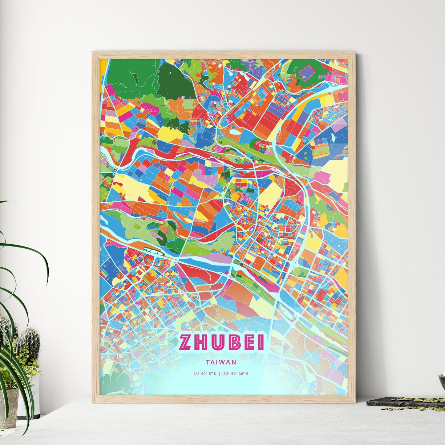 Colorful ZHUBEI TAIWAN Fine Art Map Crazy Colors